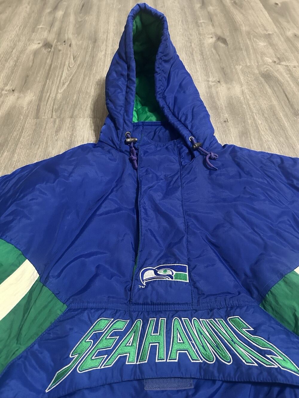 Vintage 90s Starter Seattle Seahawks NFL Pullover Puffer Jacket Hooded XL